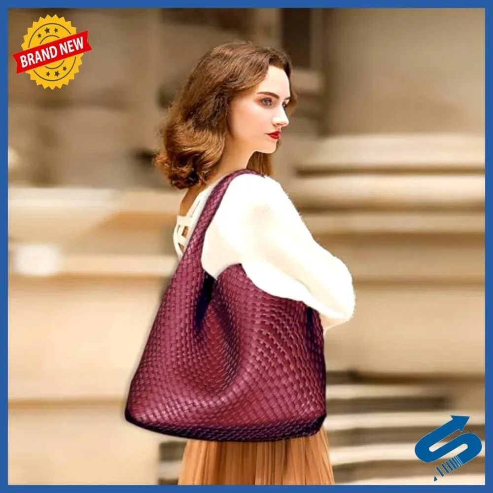 Vegan Leather Hand-Woven Tote Shoulder Bag Hobo Chic Retro All-Match Purse